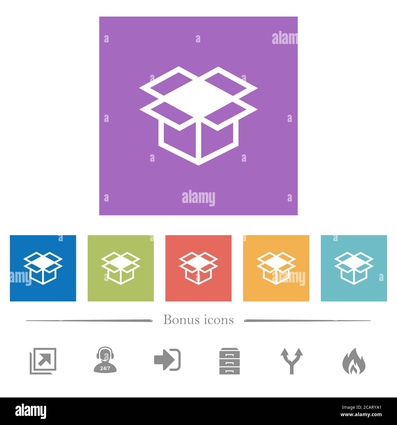 Open box flat white icons in square backgrounds. 6 bonus icons included ...