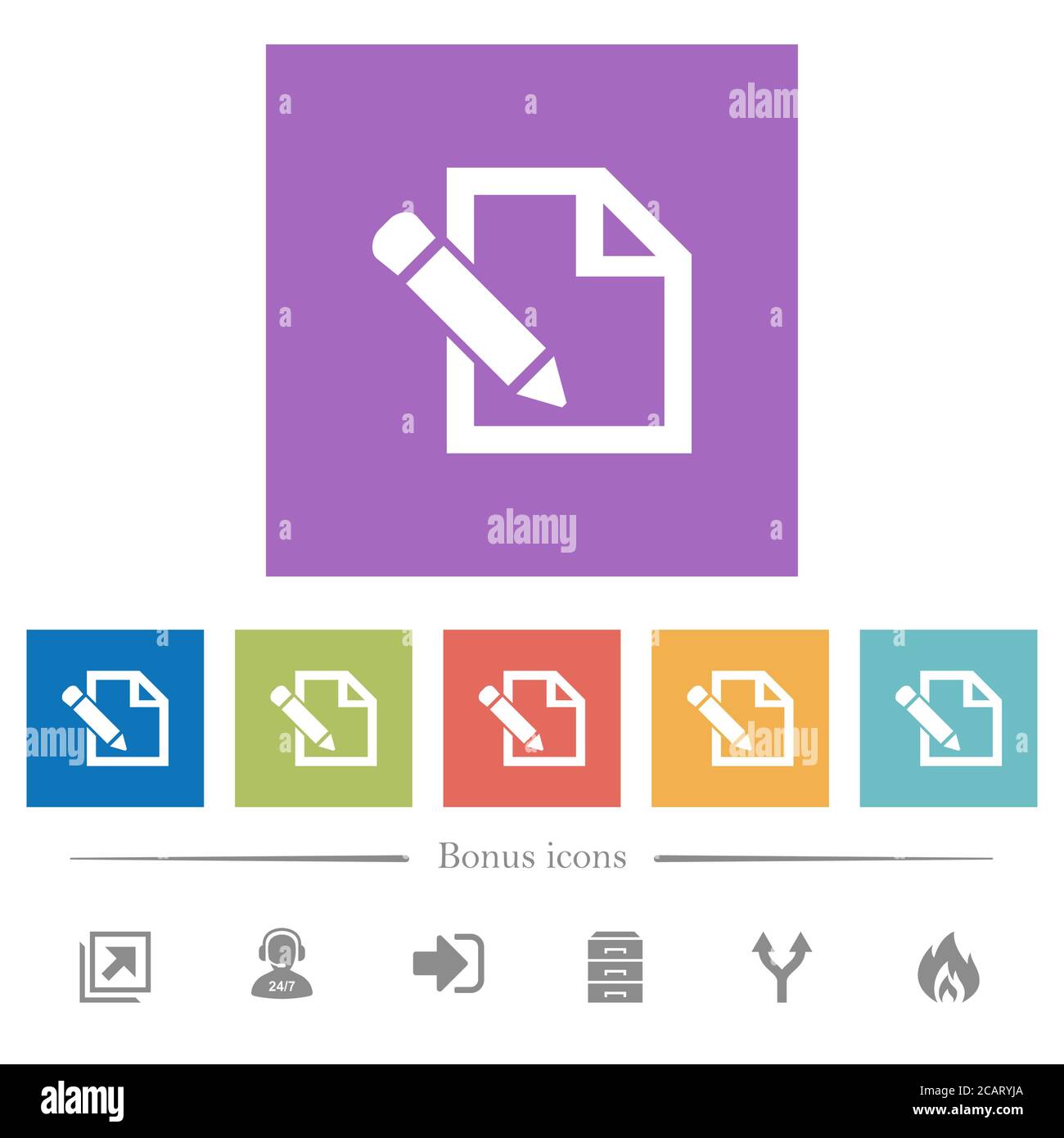 Edit with pencil flat white icons in square backgrounds. 6 bonus icons ...