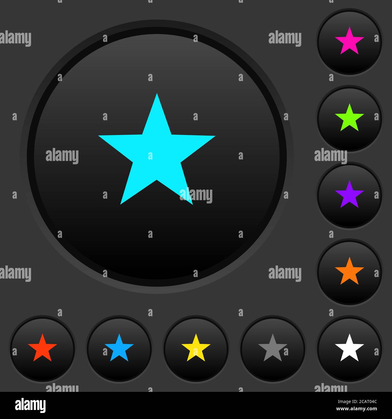 Favorite dark push buttons with vivid color icons on dark grey ...