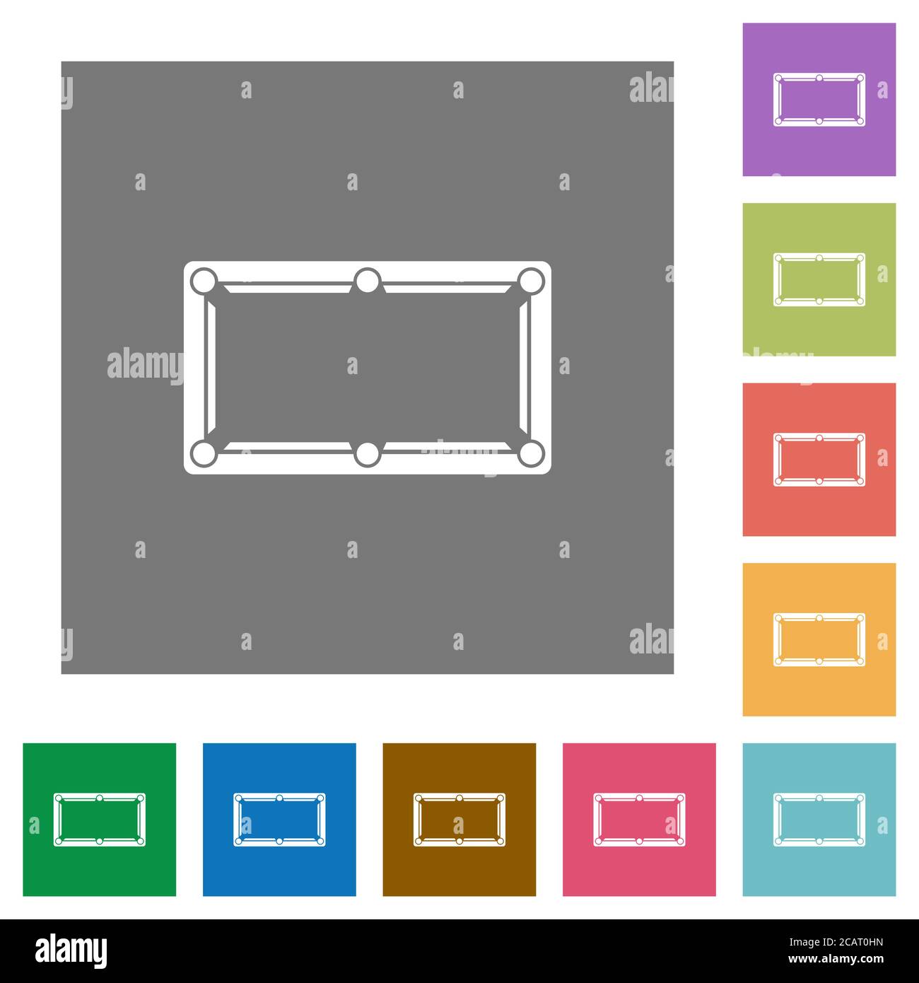 Empty billiard table flat icons on simple color square backgrounds Stock Vector
