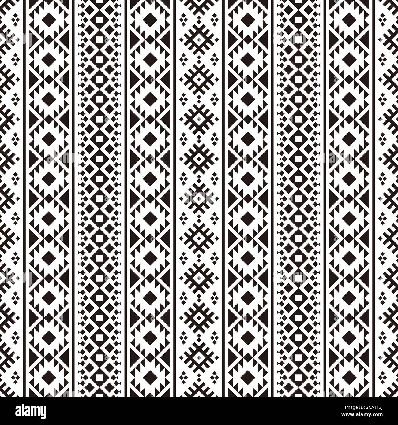 Geometric seamless pattern ethnic texture design vector in monochrome ...