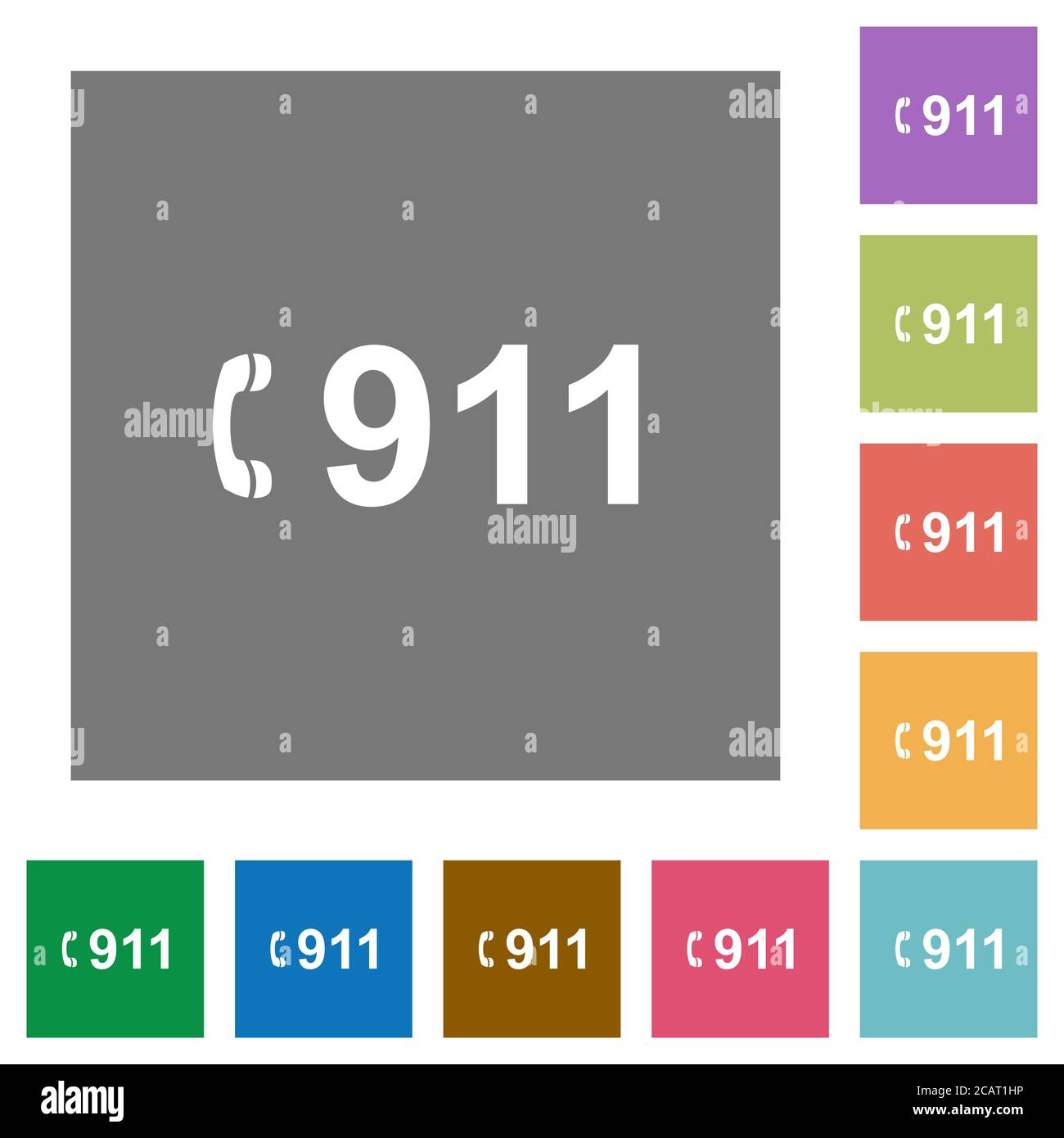 Emergency call 911 flat icons on simple color square backgrounds Stock ...