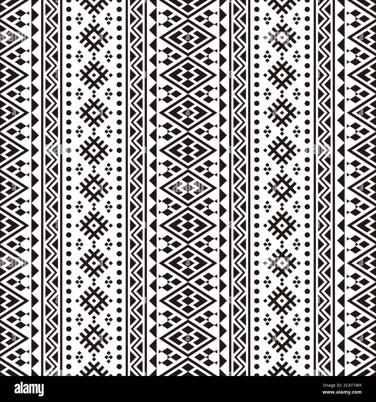 Geometric seamless pattern ethnic texture design vector in monochrome ...