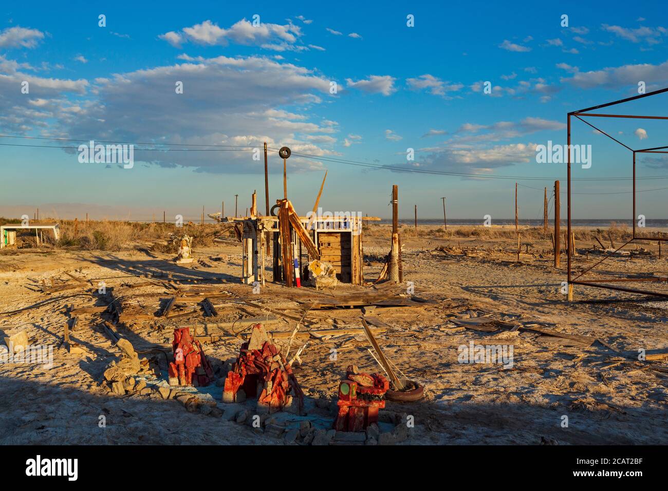 Abandoned building, Bombay Beach, Salton Sea, California, USA Stock