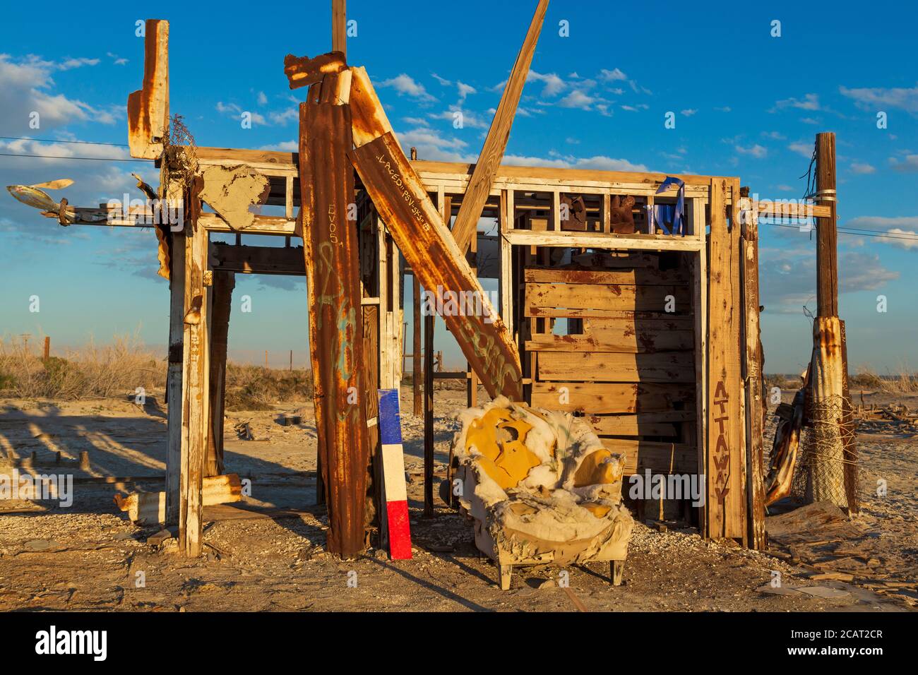 Abandoned building, Bombay Beach, Salton Sea, California, USA Stock
