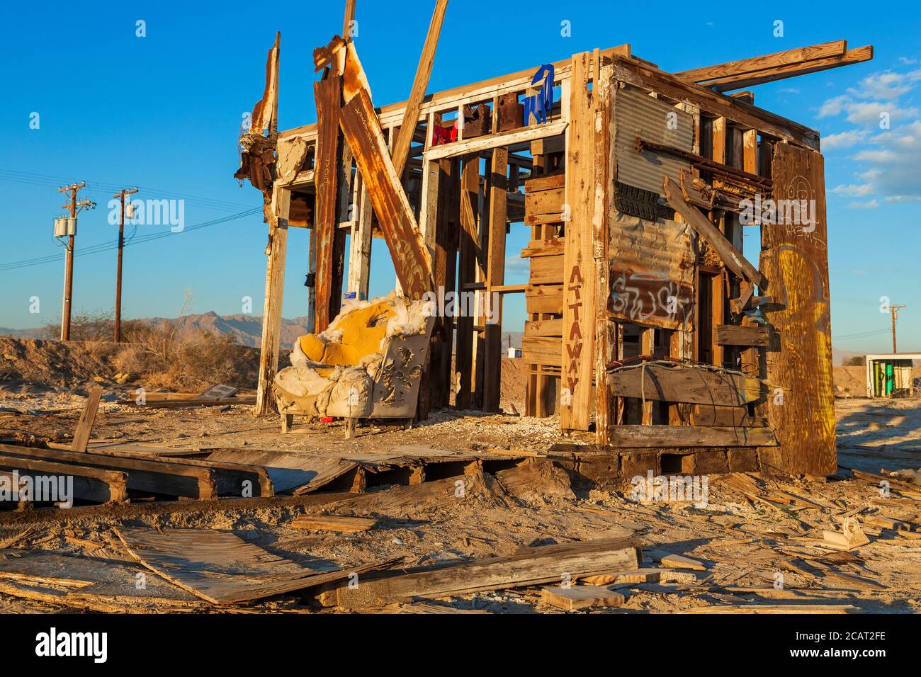 Abandoned building, Bombay Beach, Salton Sea, California, USA Stock