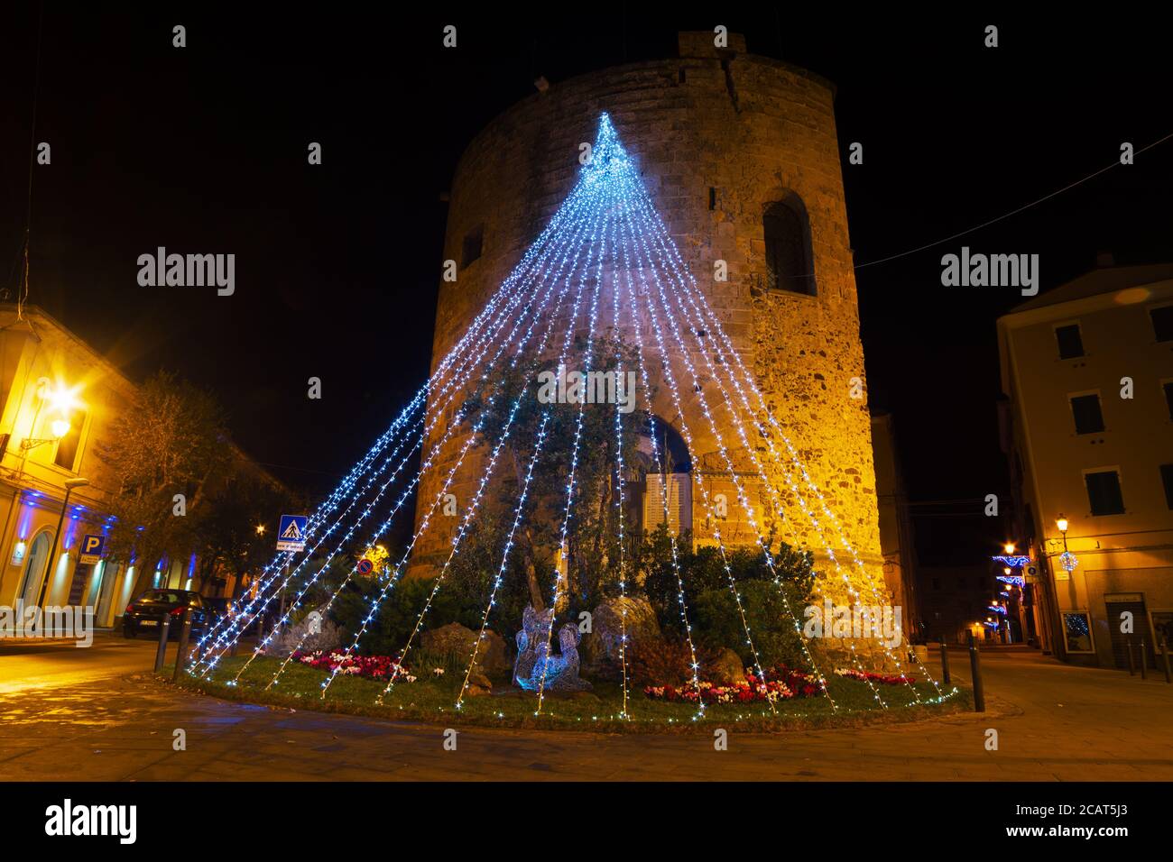 Christmas decoration in Porta Terra tower, Alghero Stock Photo