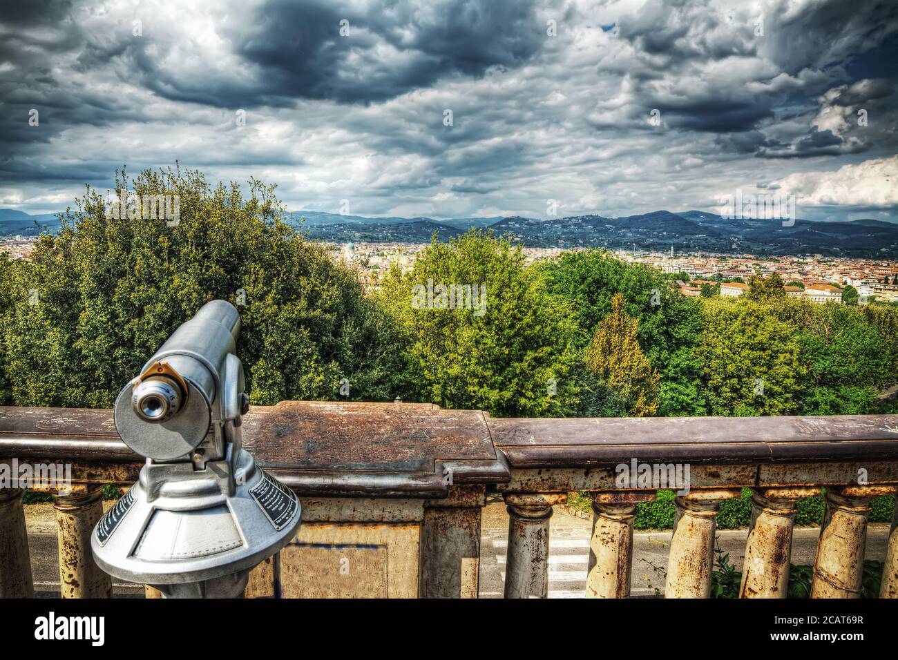 binoculars on a belvedere in Florence, Italy Stock Photo Alamy