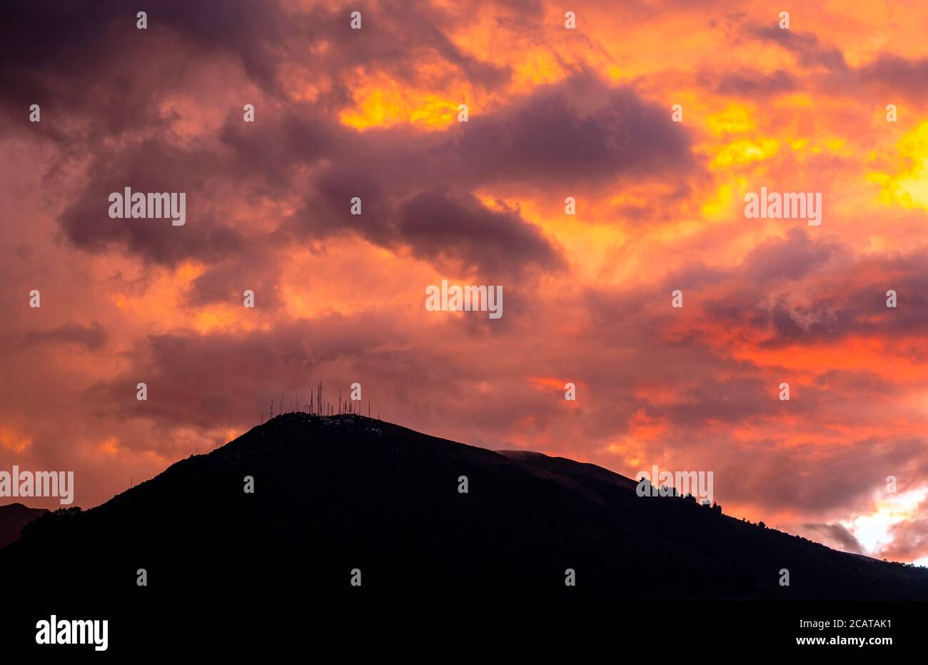 Apocalypse sunset colors, Pichincha volcano, Quito, Ecuador. Stock Photo