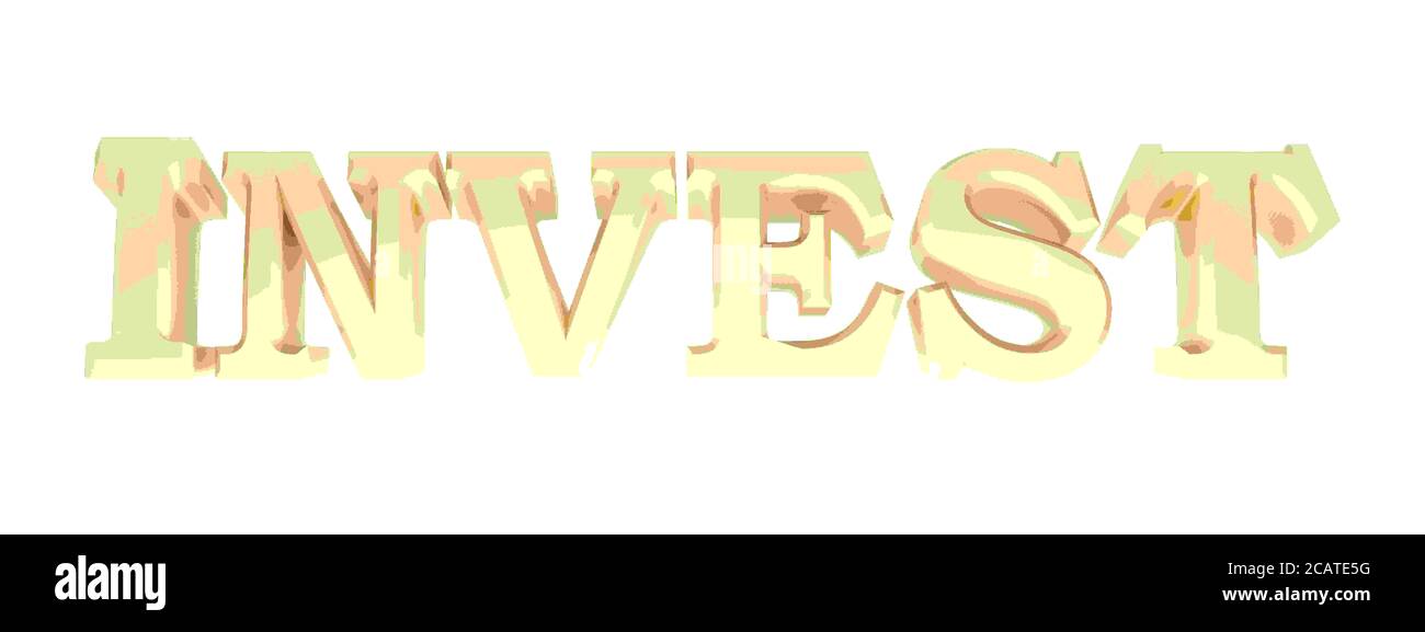 INVEST brass write on white background 3D rendering illustration
