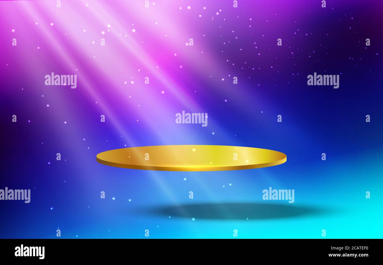 golden showcase with colorful light in the studio Stock Vector Image ...