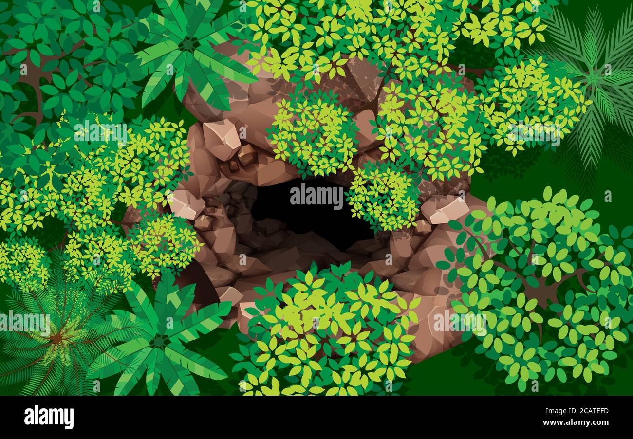 top view stone cave in the forest Stock Vector