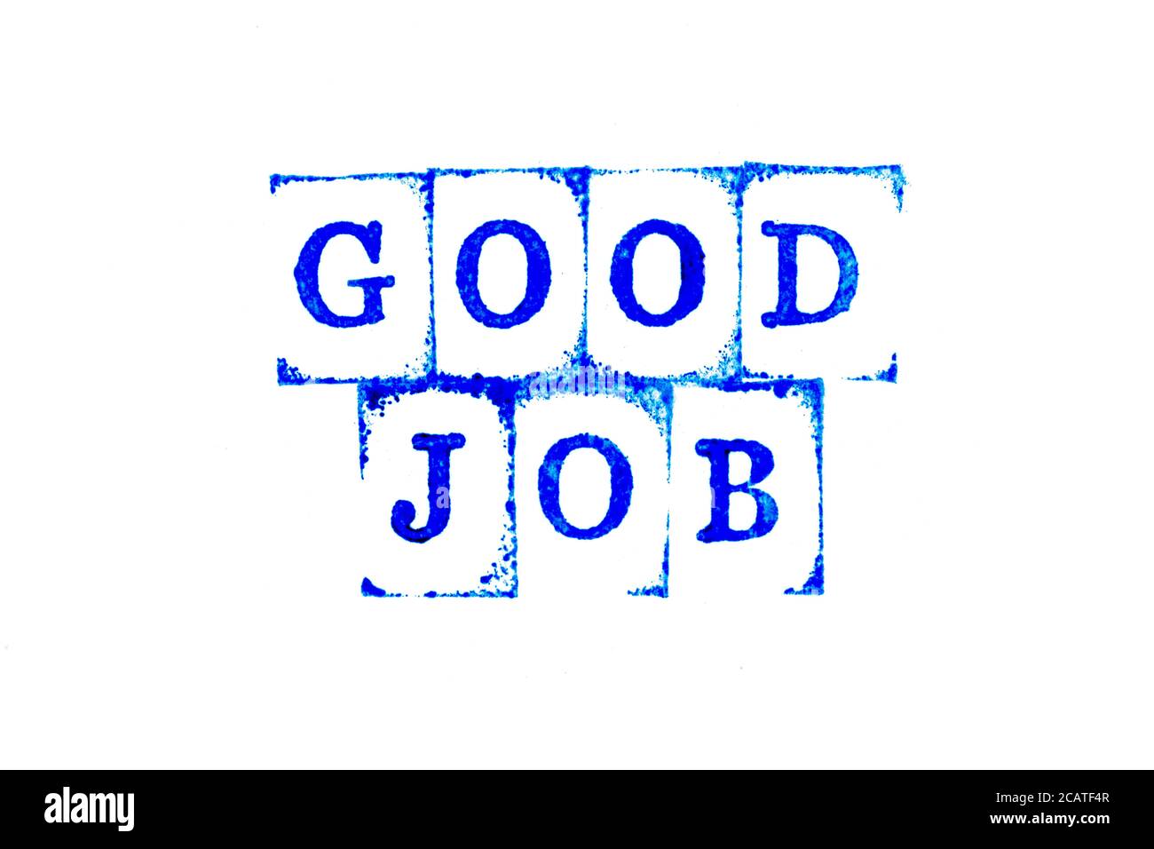 Blue ink of rubber stamp in word good job on white paper background Stock Photo