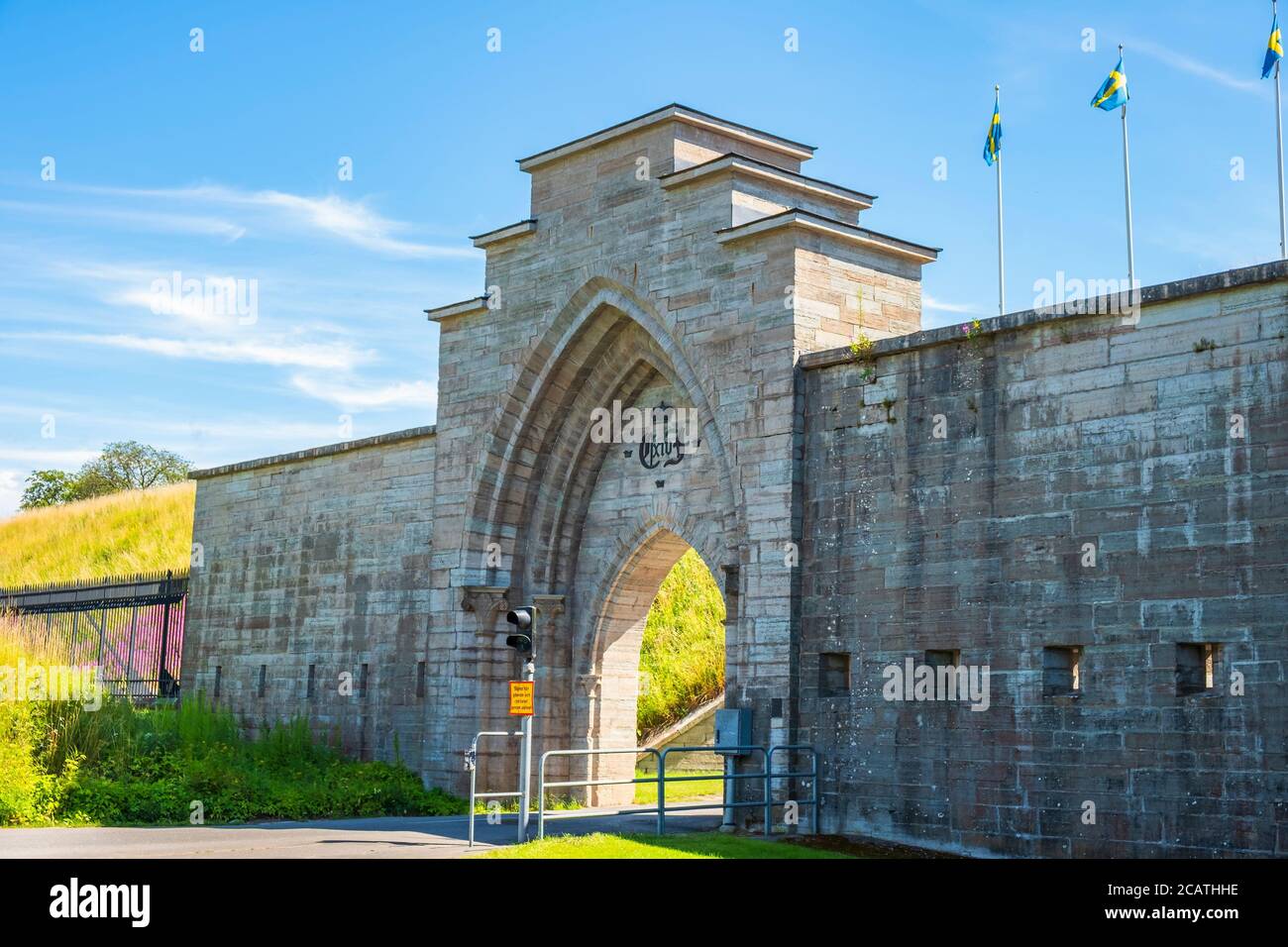 Road gate to Karlsborg Fortress in Sweden Stock Photo