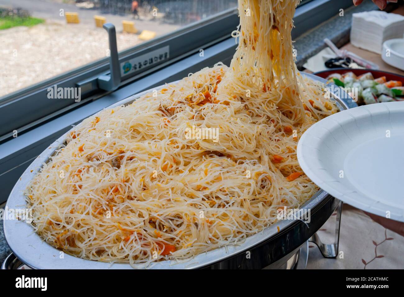 Close up shot of a box of fried rice noodles at Taipei, Taiwan Stock