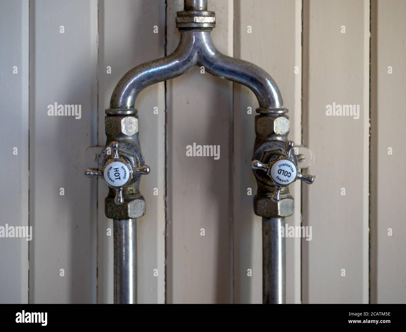 Vintage hot and cold water taps Stock Photo
