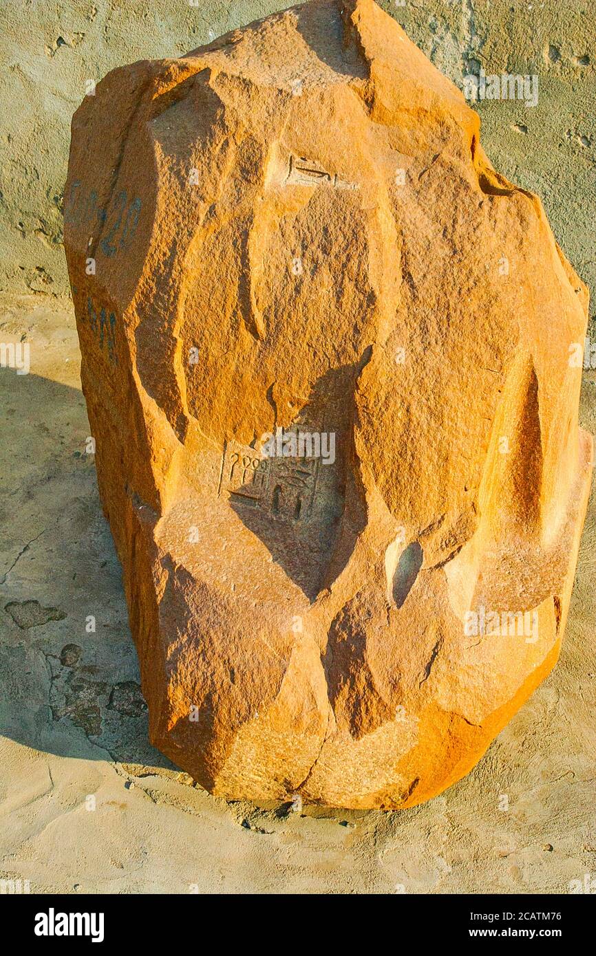 Egypt, Nile Delta, Tanis, artifacts displayed near the mission house : Part of a statue. Stock Photo