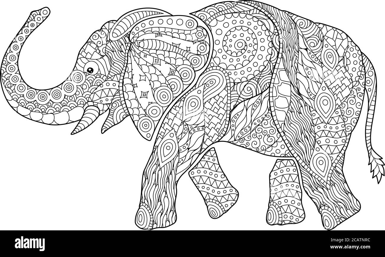 Beautiful coloring book page with cartoon elephant on white background  Stock Vector Image & Art - Alamy