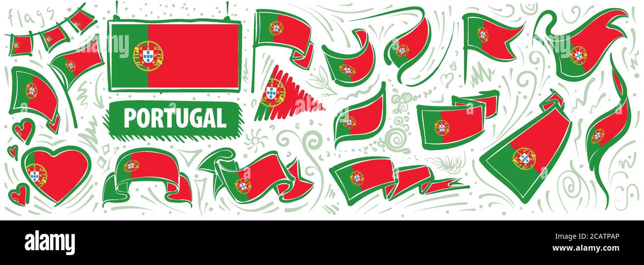 Vector set of the national flag of Portugal in various creative designs ...