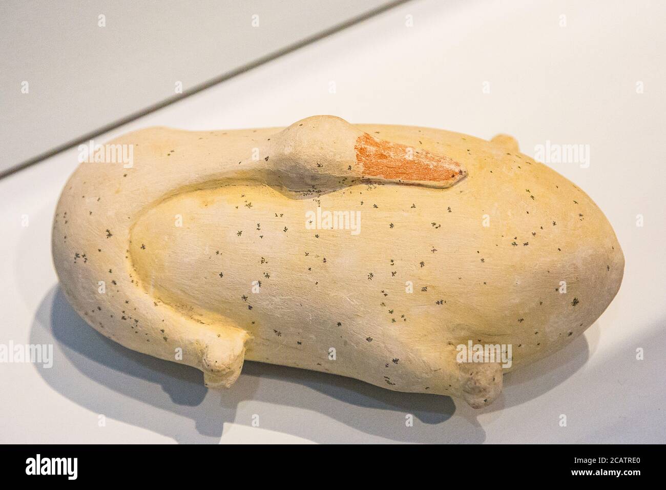 Exhibition 'The animal kingdom in Ancient Egypt', organized in 2015 by the Louvre Museum in Lens. Model of a trussed duck. Stock Photo