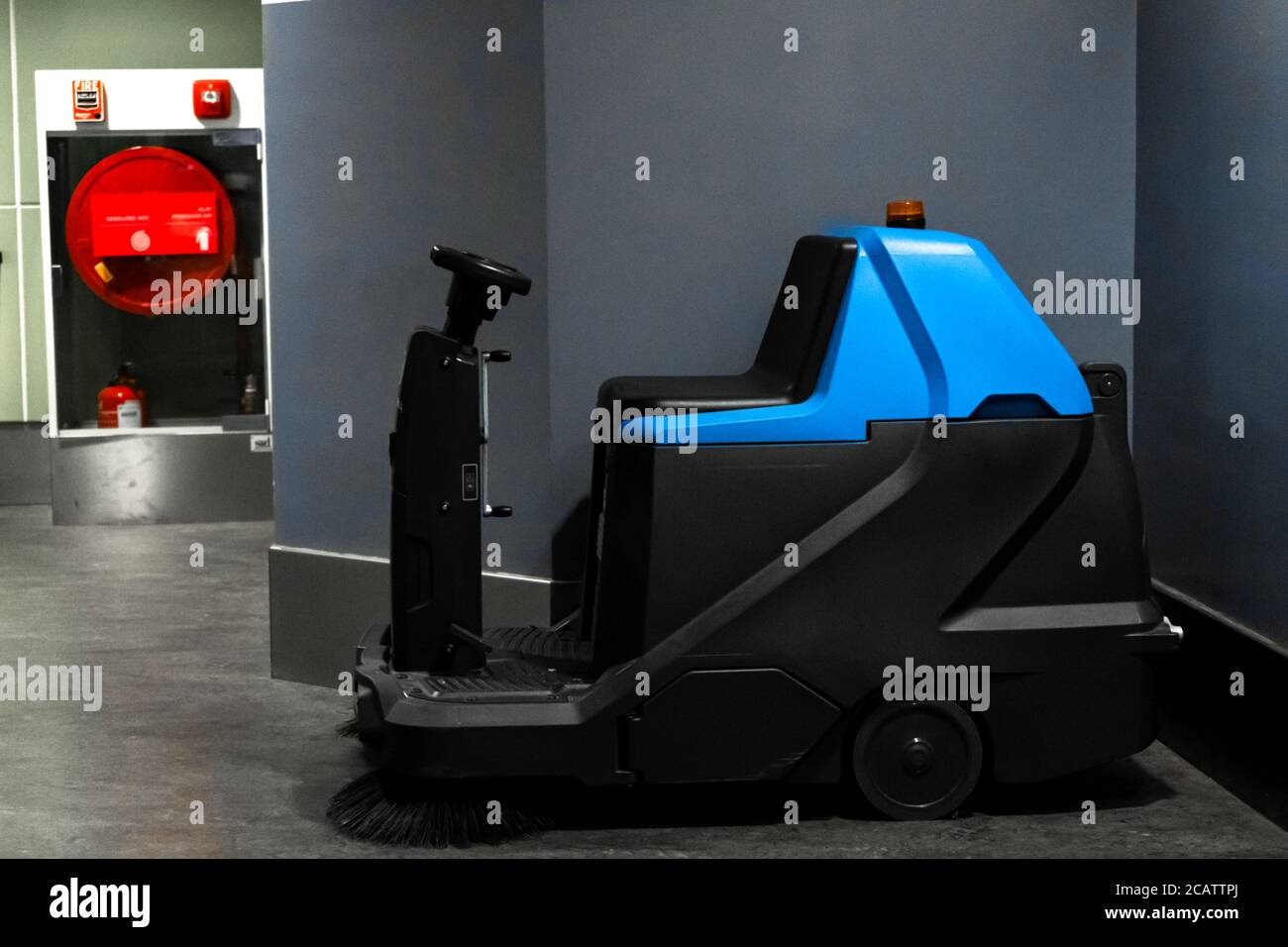 Cleaning machine for large buildings. Ride on sweeping machine Stock