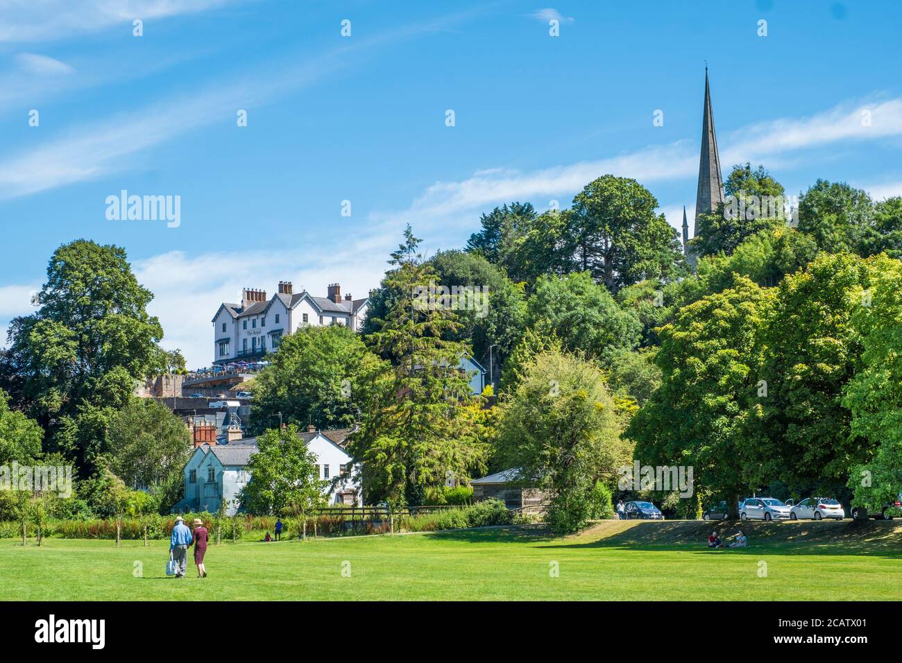 View of Ross on Wye from the riverside gardens. Stock Photo
