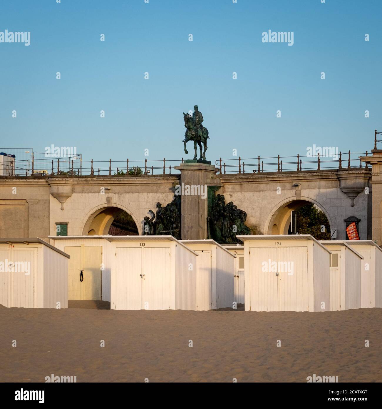 Statue of former Belgian King Leopold II next to the beach of Ostend in Belgium. Stock Photo