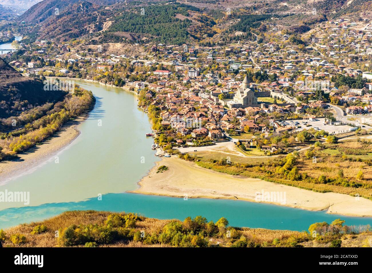 Panorama view of the old town in Mtskheta, Georgia. Stock Photo