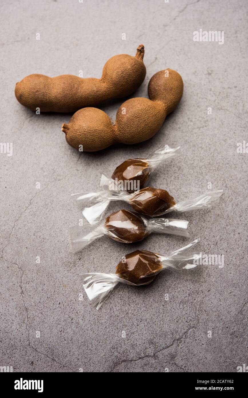 Tamarind Candy Or Imli Pops Is Made Of Tamarindus Indica Pulp And Sugar Or Jaggery And Wrapped In Little Plastic Wrappers Twisted At Each End Stock Photo Alamy