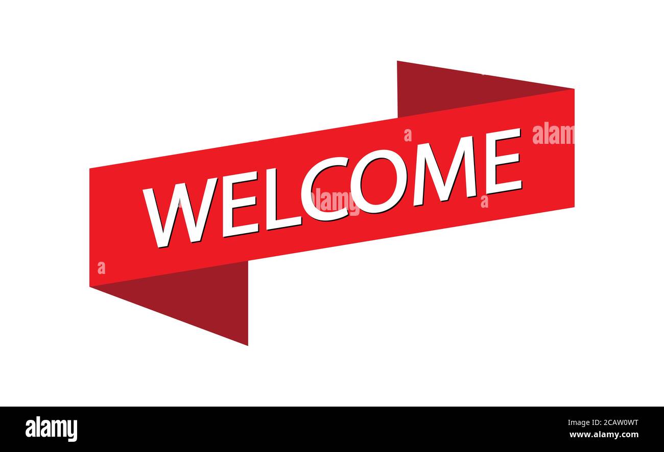 Red ribbon with the words Welcome for banner, sticker and label In Welcome Banner Template