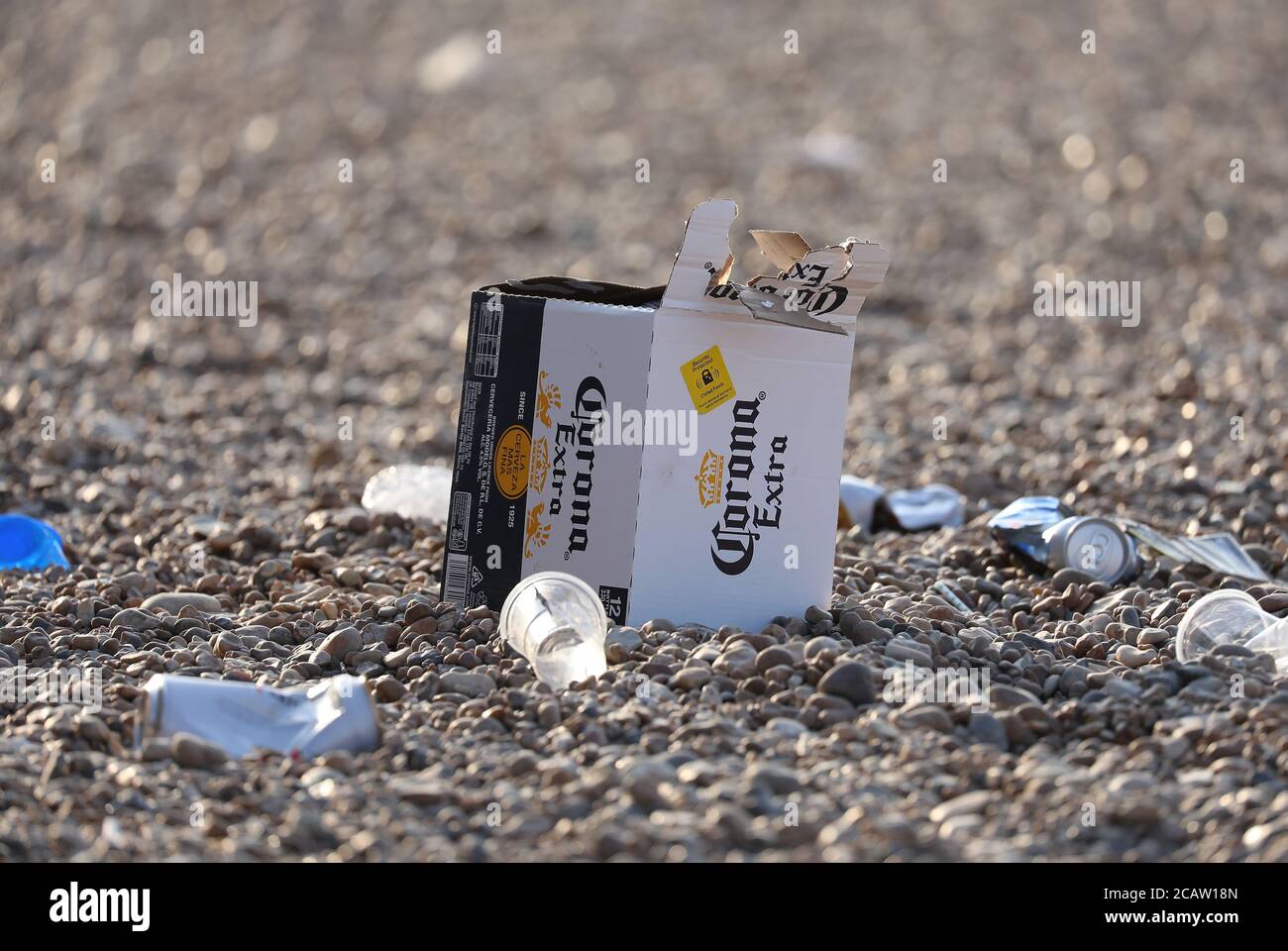 Brighton, UK. 09th Aug, 2020. Vast amounts of litter are strewn across Brighton seafront and beach after a busy day at the resort yesterday. Credit: James Boardman/Alamy Live News Stock Photo