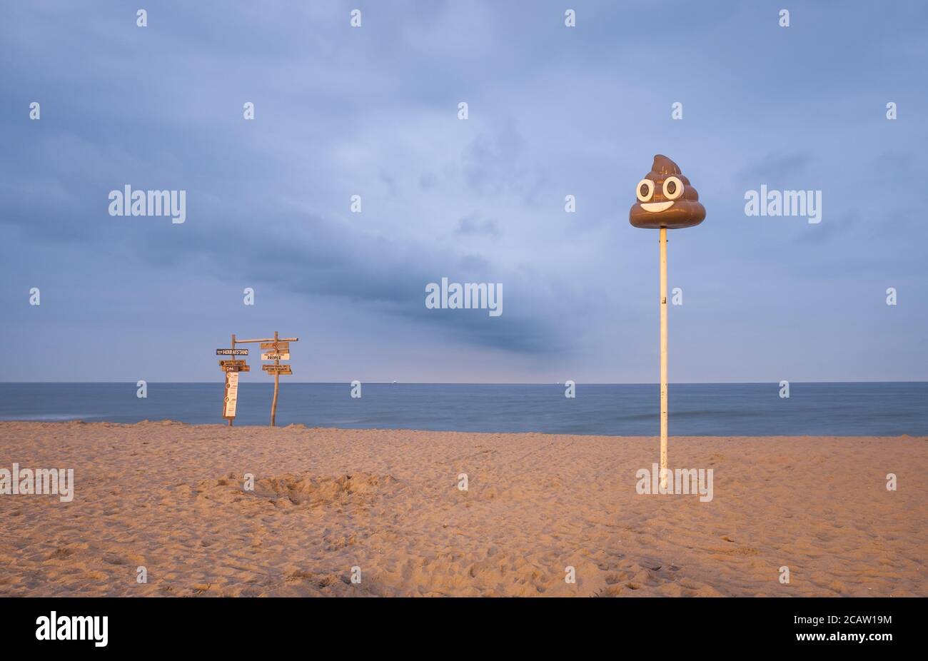 Orientation pole on the beach of Oostende in Belgium. Stock Photo