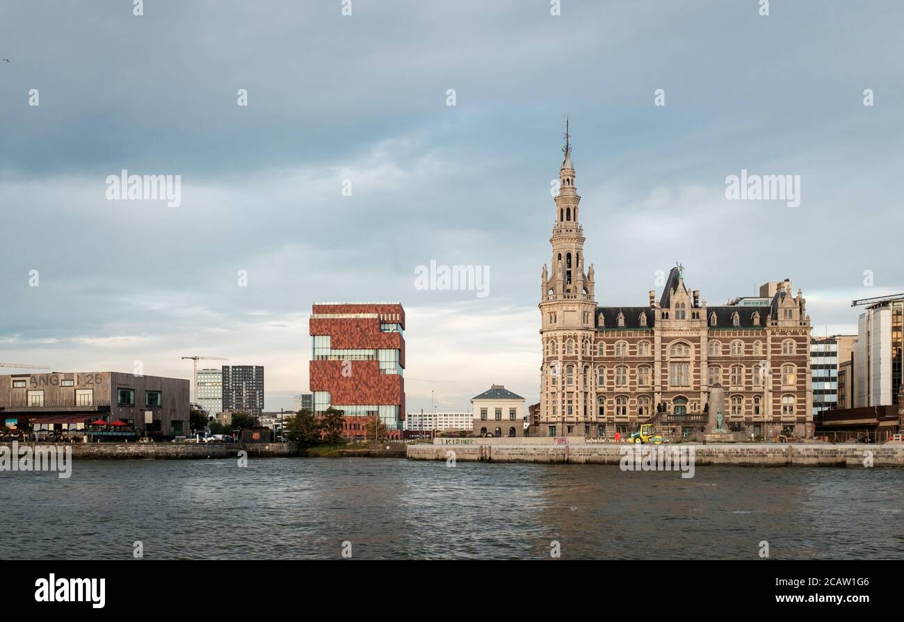 Pilotage building and MAS museum along the river Scheldt in Antwerp, Belgium. Stock Photo