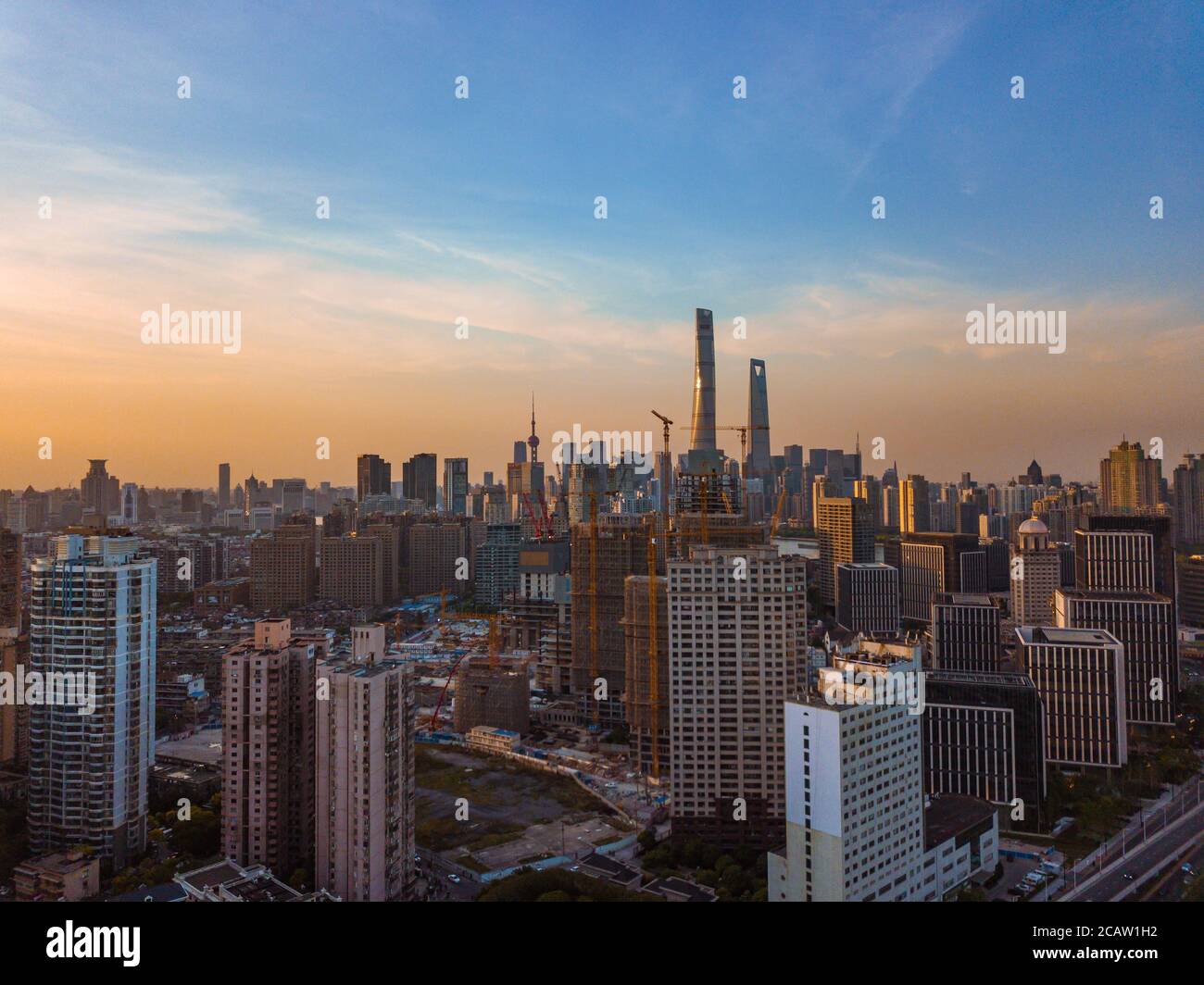 Aerial view of the modern buildings skyline in Shanghai, China, at ...