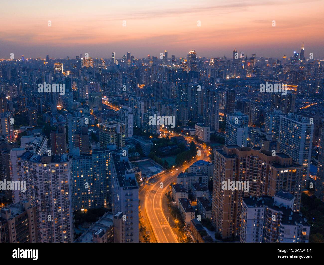 Aerial view of the modern buildings skyline in Shanghai, China, at ...