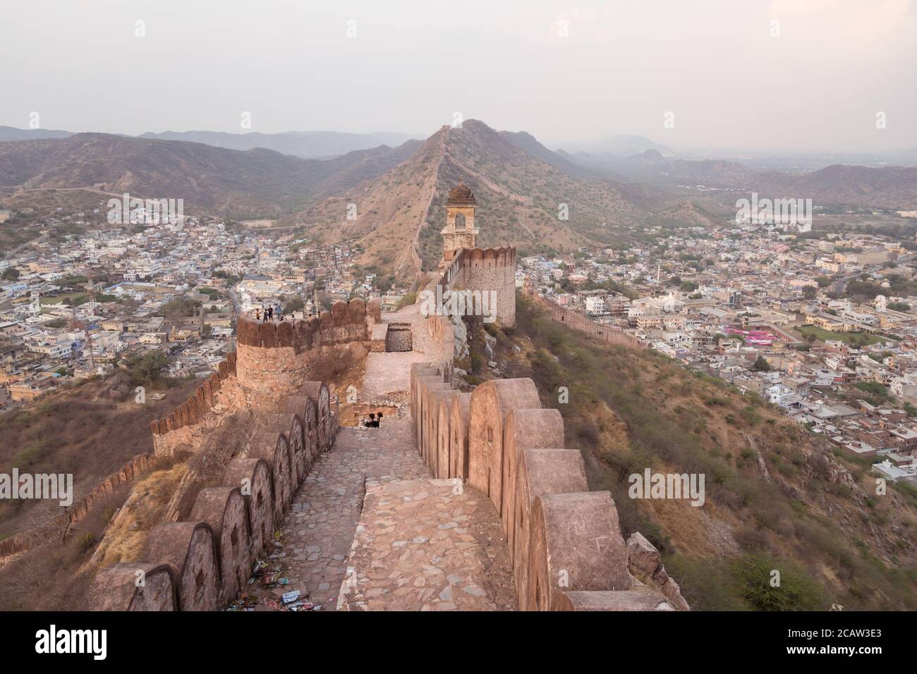 Jaipur / India - February 27, 2020: Ramparts on mountain ridge ...
