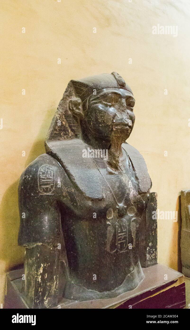 Egypt, Cairo, Egyptian Museum, statue of the Middle Kingdom (Dynasty 12), usurped by Merenptah (New Kingdom - Dynasty 19). Stock Photo