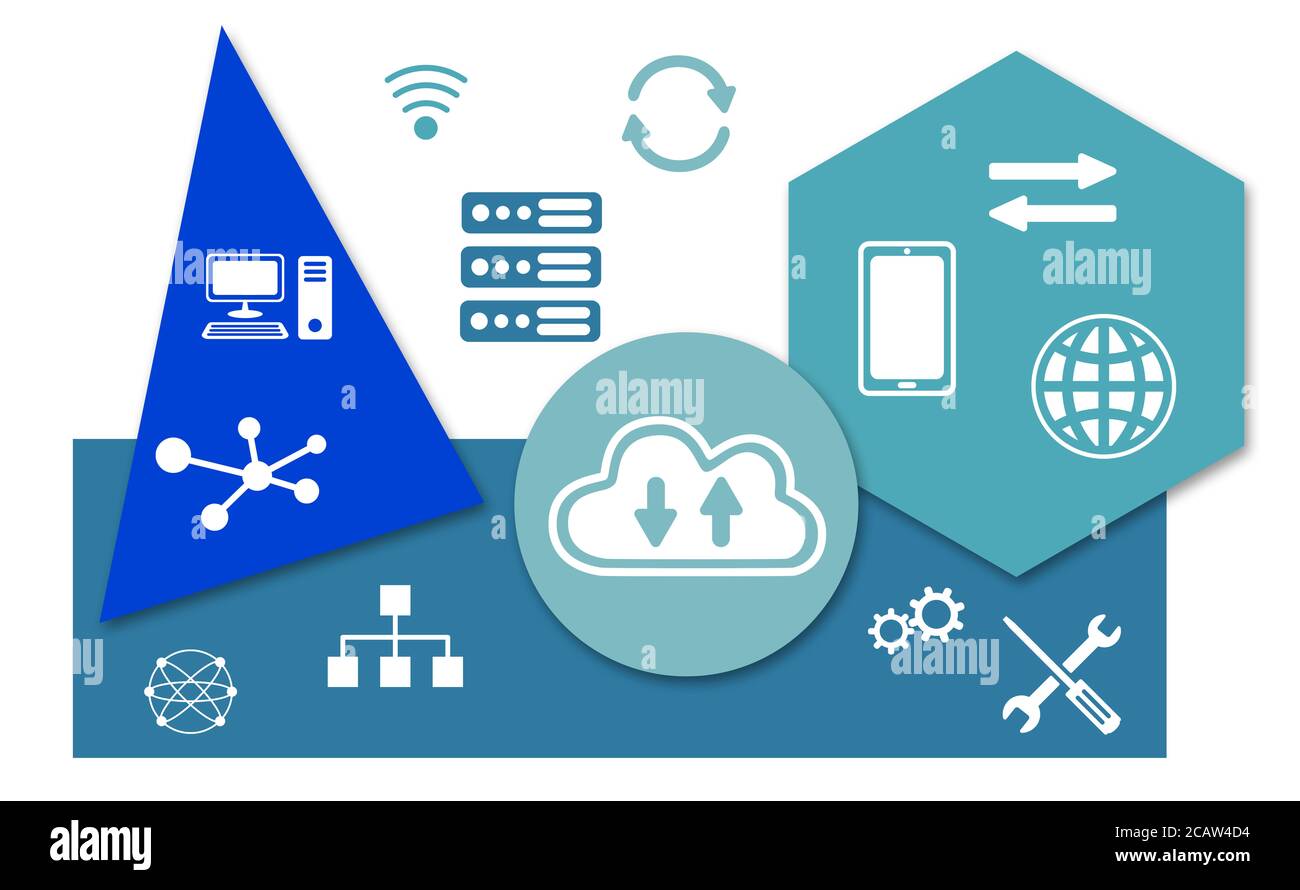 Concept of cloud networking with icons on geometric shapes background ...