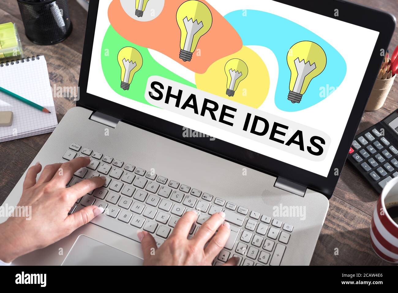 Share ideas concept shown on a laptop screen Stock Photo
