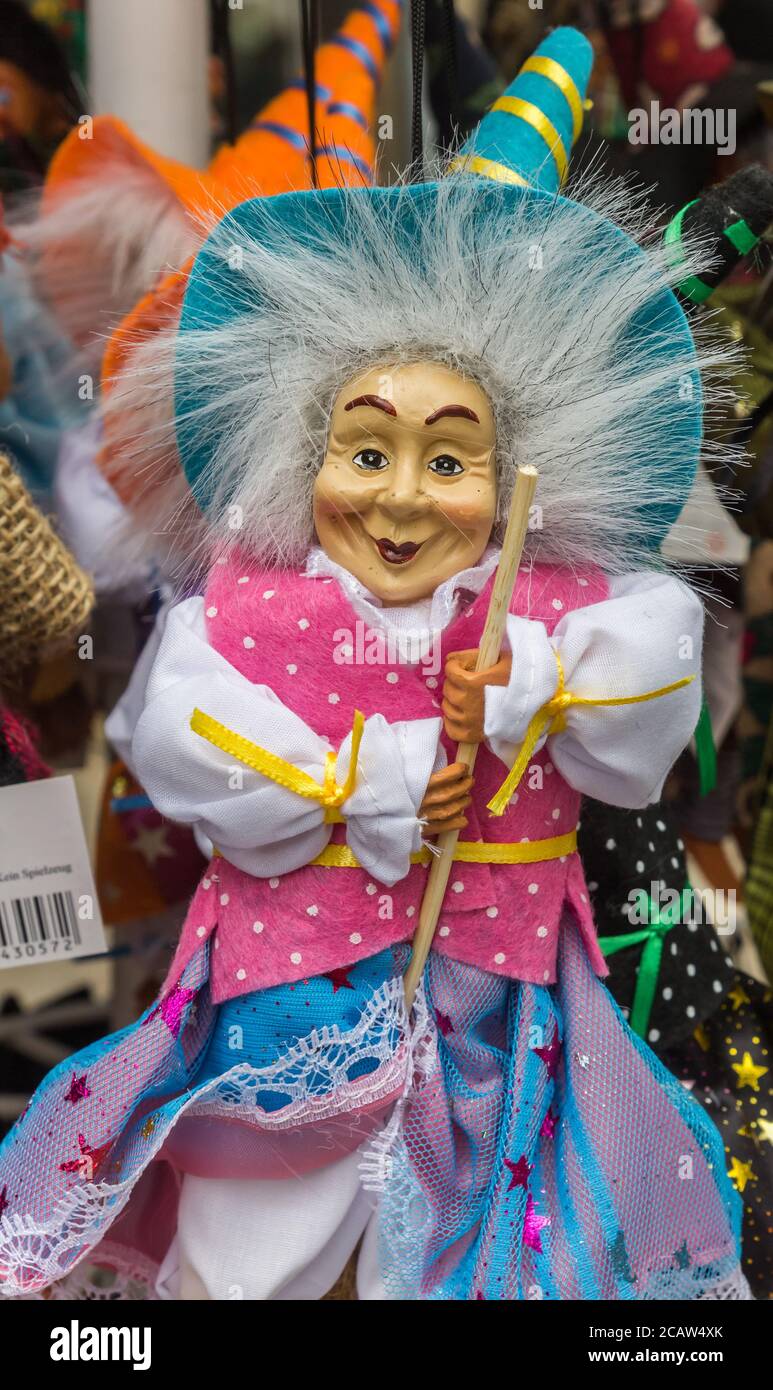 Traditional witch puppet in a souvenir shop in Wernigerode, Germany ...