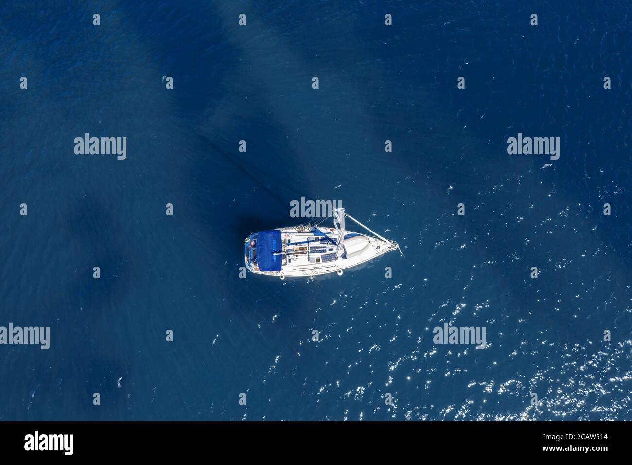 Aerial view of sailing yacht in the sea Stock Photo - Alamy