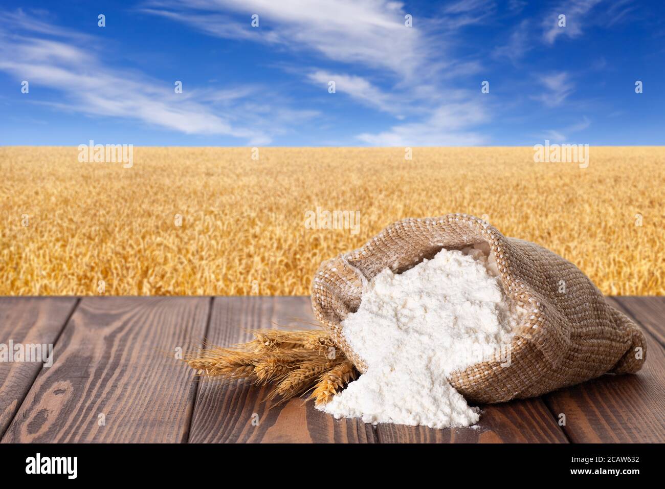 wheat flour in sack Stock Photo