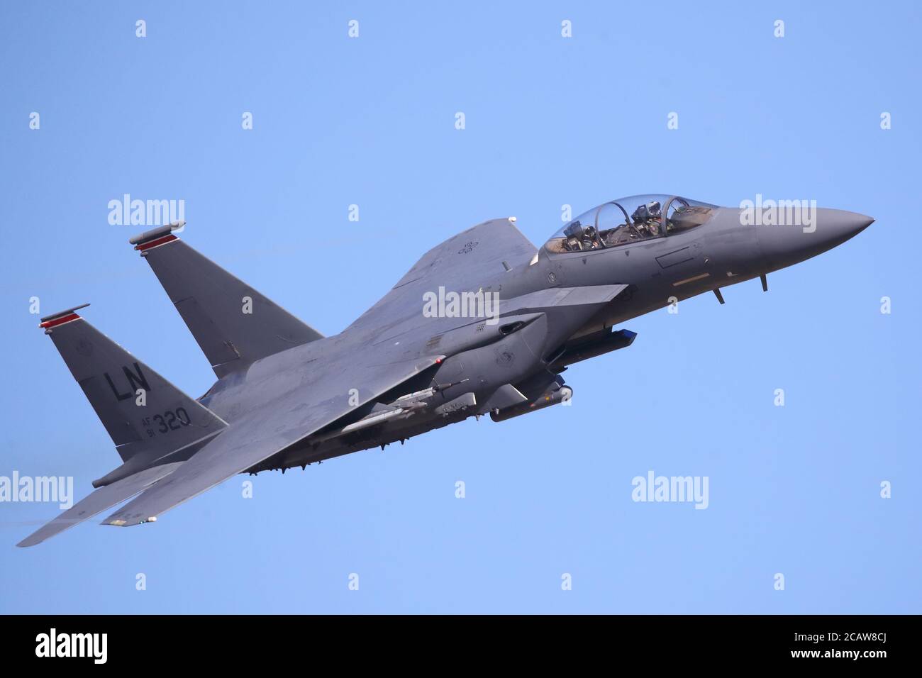 US Air Force McDonnell Douglas F-15 Eagle of the 48th Fighter Wing practising at RAF Lakenheath, Suffolk, UK Stock Photo