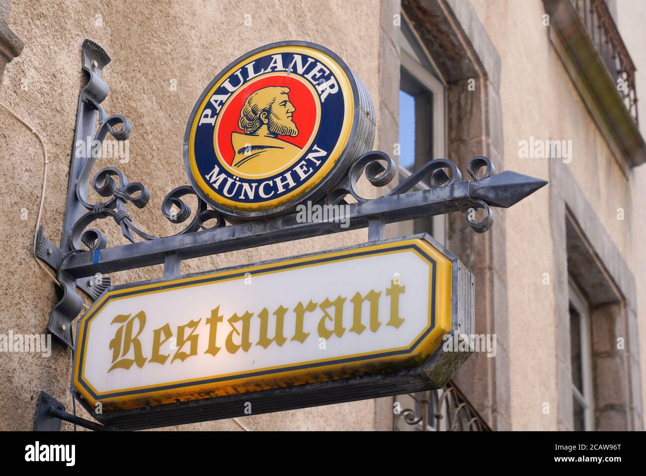 Bordeaux , Aquitaine / France - 08 04 2020 : paulaner logo and restaurant text sign of beer on street bar wall in shop pub coffee restaurant Stock Photo