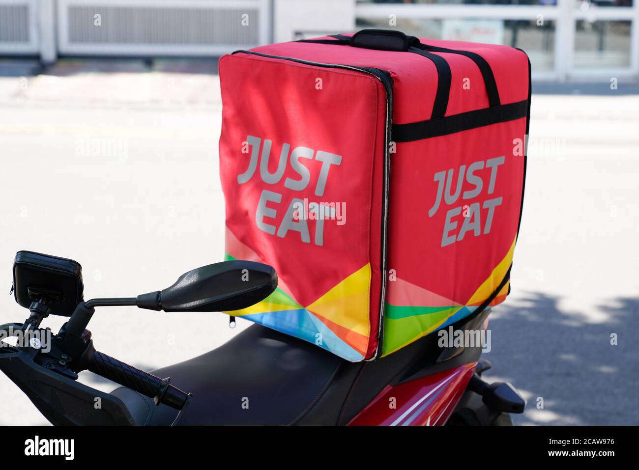 Bordeaux , Aquitaine / France - 08 04 2020 : Just Eat logo and text sign on delivery scooter vehicle motorbike Stock Photo