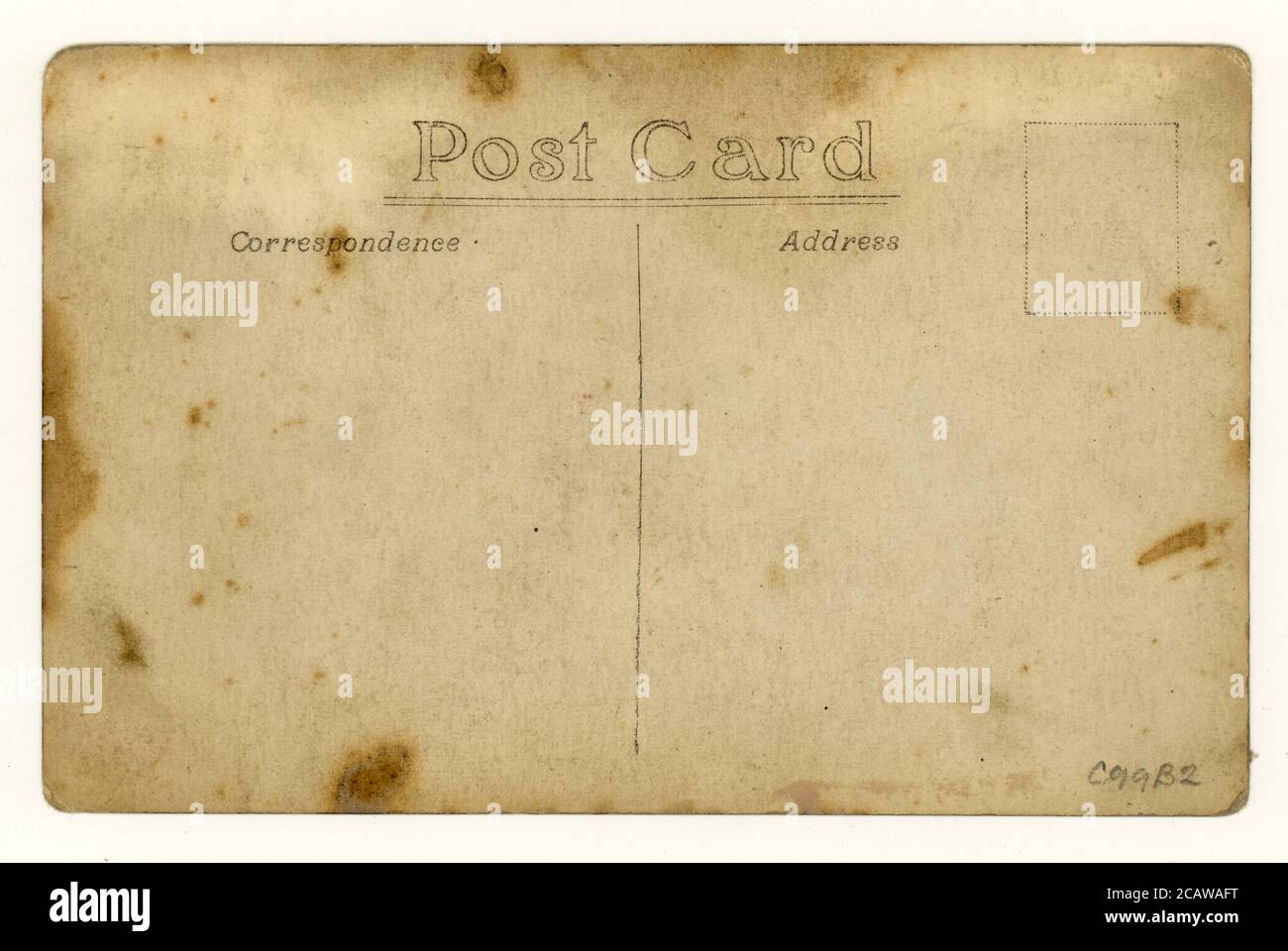 Reverse of early 1900's grungy postcard, circa 1912, UK Stock Photo