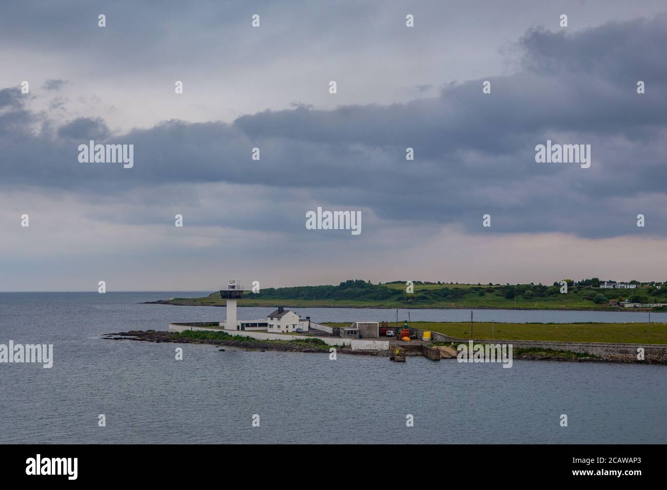 The coastal view of port Larne, in North Ireland. on a cloudy day. Stock Photo