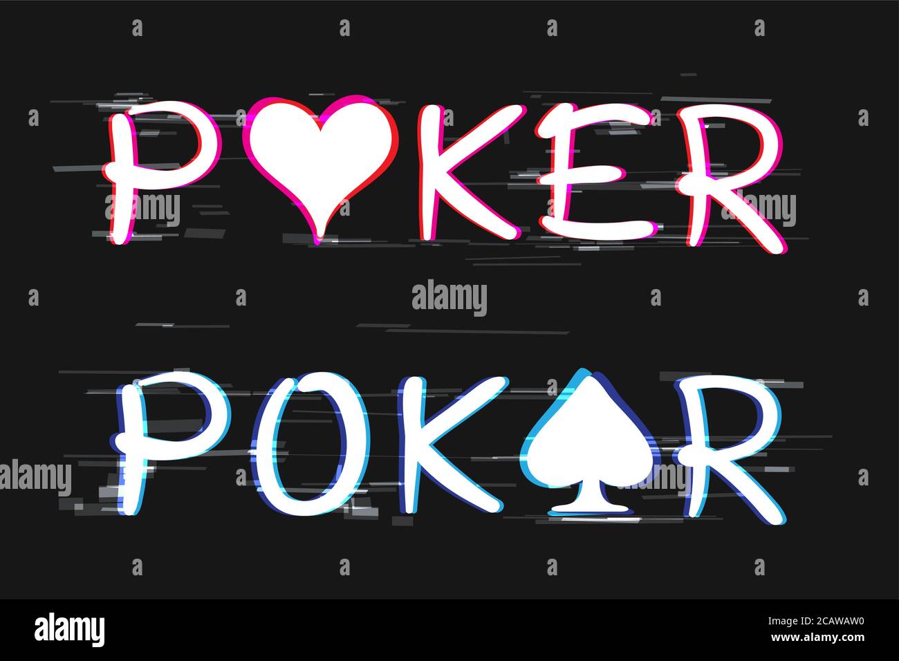 glitch poker logo text dark background Stock Vector