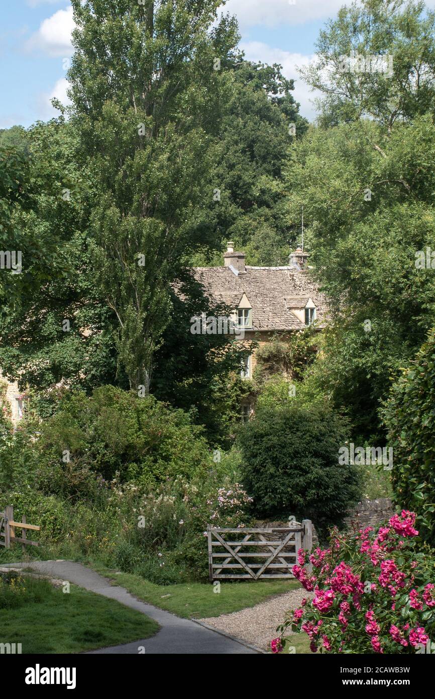 English Country cottage in idyllic setting in Cotswolds Stock Photo