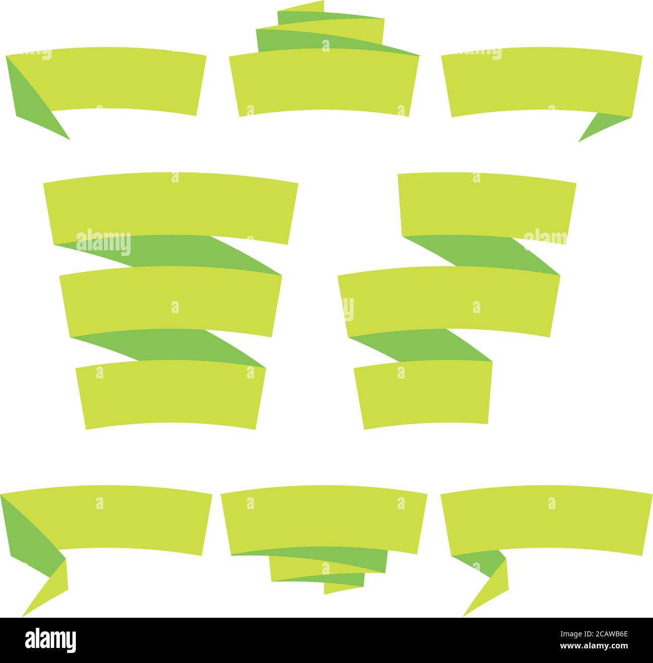 Folded ribbon banner set. Collection of green label templates. Vector